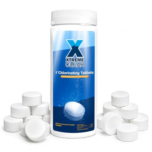 XtremeClear 1" Chlorine Tabs Swimming Pool Hot Tub & Spa Eliminate Bacteria & Algae Sanitizer Makes Water Clean & Crystal Clear Slow Dissolving 1.5lbs