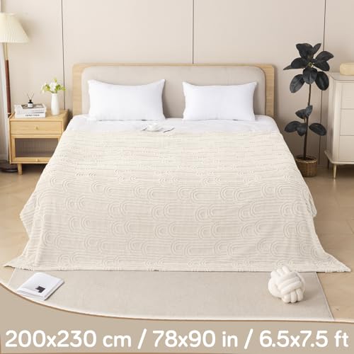 Image of HOKIPO Fleece AC Throw Blanket Double Bed Queen, 200X230 cm / 6.5X7.5 Feet, Beige (AR-6206-BGE)
