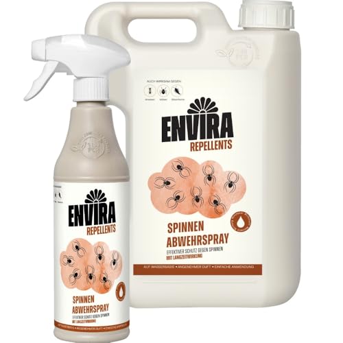 Envira Spinnen Abwehrspray 500 ml + 2 Liter - Spray mit Langzeitwirkung gegen Spinnen, Winkelspinnen, Kreuzspinnen, Weberknecht - Mittel gegen Spinnen in der Wohnung - Effektive Spinnenabwehr