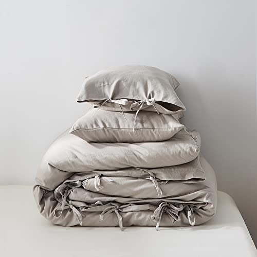 Simple&Opulence 3 pièces Housse de Couette en 55% Lin et 45% Coton,Parure de Lit Adulte avec Bowknot Fermeture,Parure Housse Coutte 200x200 cm avec 2 Taie d'oreiller 50x75 cm,Gris Cover