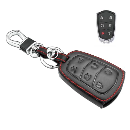 Étui en cuir pour clé de voiture Cadillac Escalade 2015-2018 boîtier noir 6 boutons
