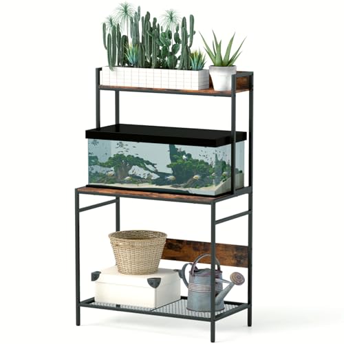 20-29 Gallon Fish Tank Stand with Plant Shelf, Heavy Metal Double Aquarium Stand with Stable Structure, 29.5" x 15.7" Tabletop fits Aquarium, Turtle Tank, or Reptile Terrariums for Home Office