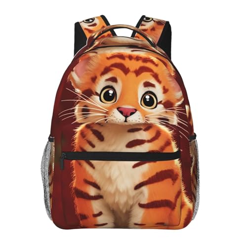 Mochila informal con estampado de tigre tierno y compartimento para laptop