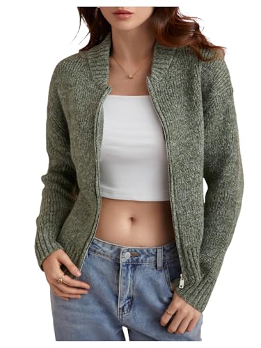 Verdusa Women's Zip Up Cardigan Sweaters Long Sleeve Rib Knit Outerwear Fall Outfits
