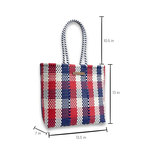 Image of MARIA VICTORIA Women's Handcrafted Plastic Tote Bag Medium Size, Waterproof, Stylish Design, Ideal for Spring, Summer Use, Versatile for Daily Activities, Travel, Gift-Ready, Americana250 Medium