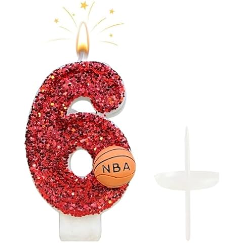 CasaPopz Basketball Birthday Number Candles for Cake Red Number 6 Candle Basketball Cake Topper for Party Anniversary Decorations Cover