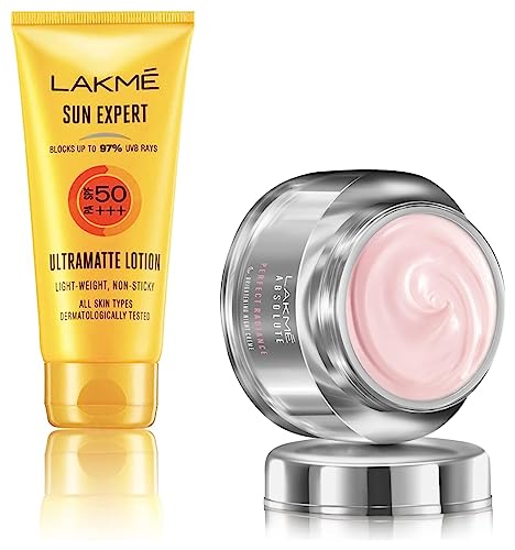 Image of LAKME Absolute Perfect Radiance Skin lightening /Brightening Night Creme, 50g and Sun Expert SPF 50 PA Fairness UV Sunscreen Lotion, 100ml