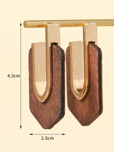 Geometric Gold and Wood Earrings for Women,Boho Retro Natural Wooden Round Disc African Dangle Drop Earring3