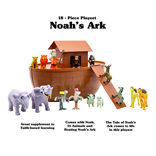 image for BibleToys Noah's Ark 17 Piece Playset with Noah, 14 Animals and Floati