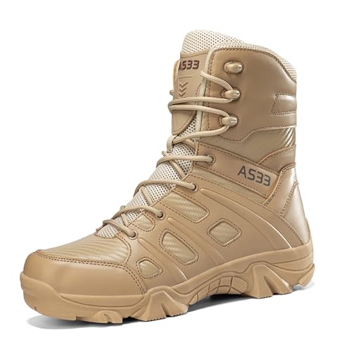Tactical Boots Men Leather Side Zip Military Lightweight Combat Desert Boots