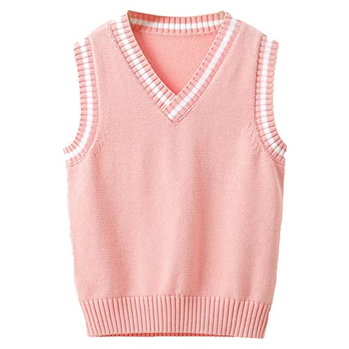 Aislor Boys Girls V Neck Knitted Sweater Vest Kids Uniform Knitwear Sleeveless Pullover Crochet Vest Top Waistcoat Pink 3-4 Years #TOP29