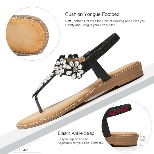 Image of iCKER Women Sandals Rhinestone Dressy Casual Summer flat flip flops Comfortable Sandals