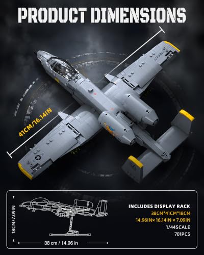 iWonders A-10 Thunderbolt II Warthog Fighter Jet Building Blocks Set, Cold War Attack Aircraft Model Plane w/Opening Cockpit Retractable Landing Gear Display Stand, Kids Gifts Ages 6+ - Image 9