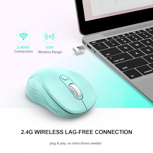 Image of WisFox 2.4G Wireless Mouse for Laptop, Ergonomic Computer Mouse with USB Receiver and Type-C Adapter, 3 Adjustable Levels DPI, 6 Button Cordless Wireless Mice (Mint Green, 1 Pack)