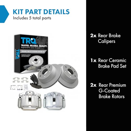 Image of TRQ Rear Brake Pad and Rotor Set Ceramic G Coated Vented Rotors Calipers