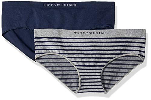 Tommy Hilfiger Women's Seamless Hipster Underwear Panty, 2 Pack, Feeder Stripe Heather Grey