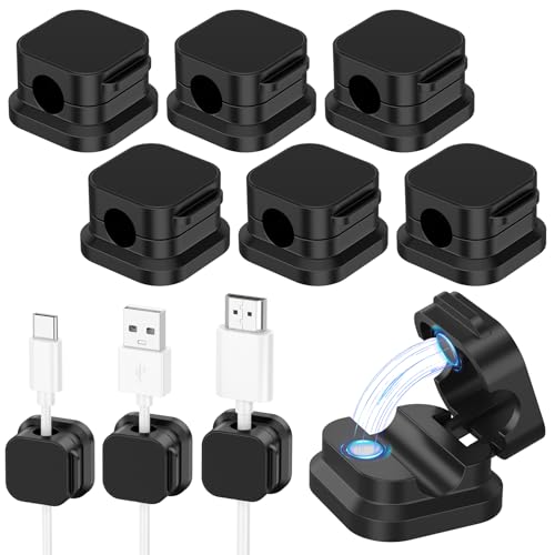 Oumida 6 Piezas Clips Magnéticos Adhesivos para Cables, Con Cinta