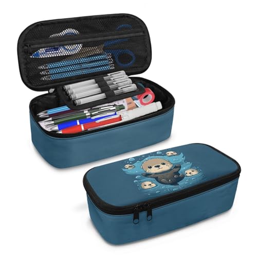 Image of Cute Otter Kids Penci Pouch Large Capacity,Pencil Case for 1St 2Nd Boys Girls Pencil Organizer for 3-14 Years Children Pencil Bag with Mesh Pocket Pencil Box for Back to School Gifts