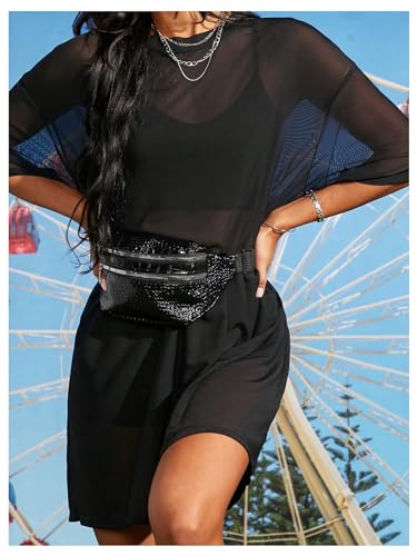 Verdusa Women's Sheer Mesh Dress Loose See Through Half Sleeve Beach Cover Up4