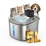 Pokpet Water Fountain for Cats & Dogs 5L/169fl.oz Stainless Steel Wireless Cordless Pet Drinking Water Dispenser Cat Fountain for Indoor Outdoor &1Filter