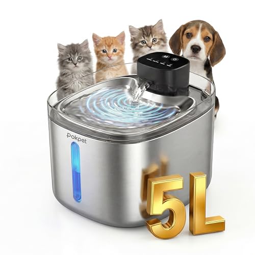 Pokpet Water Fountain for Cats & Dogs 5L/169fl.oz Stainless