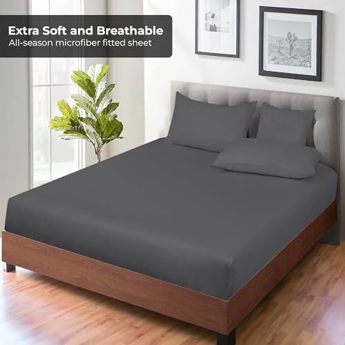 Image of Royale Linens Fitted Sheet King - Ultra Soft 1800 Brushed Microfiber - Hotel Luxury Bottom Sheets - Wrinkle Free & Fade Resistant - Deep Pocket Fitted Sheet Only (King, Grey)