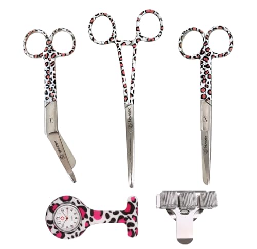 Kit de démarrage d'infirmière « Panthère rose » - 5 pièces - Ciseaux à pansements - Ensemble de ciseaux d'infirmière - Ciseaux de premiers soins - Ciseaux médicaux - Kocher - Cadeau d'infirmière