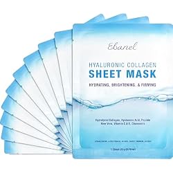 Ebanel 10-Pack Collagen Face Mask with Hyaluronic Acid, Vitamin C, Peptide | Instant Brightening Hydrating Face Masks Skincare Korean Sheet Mask, Skin Firming, Lifting Anti Aging Facial Masks
