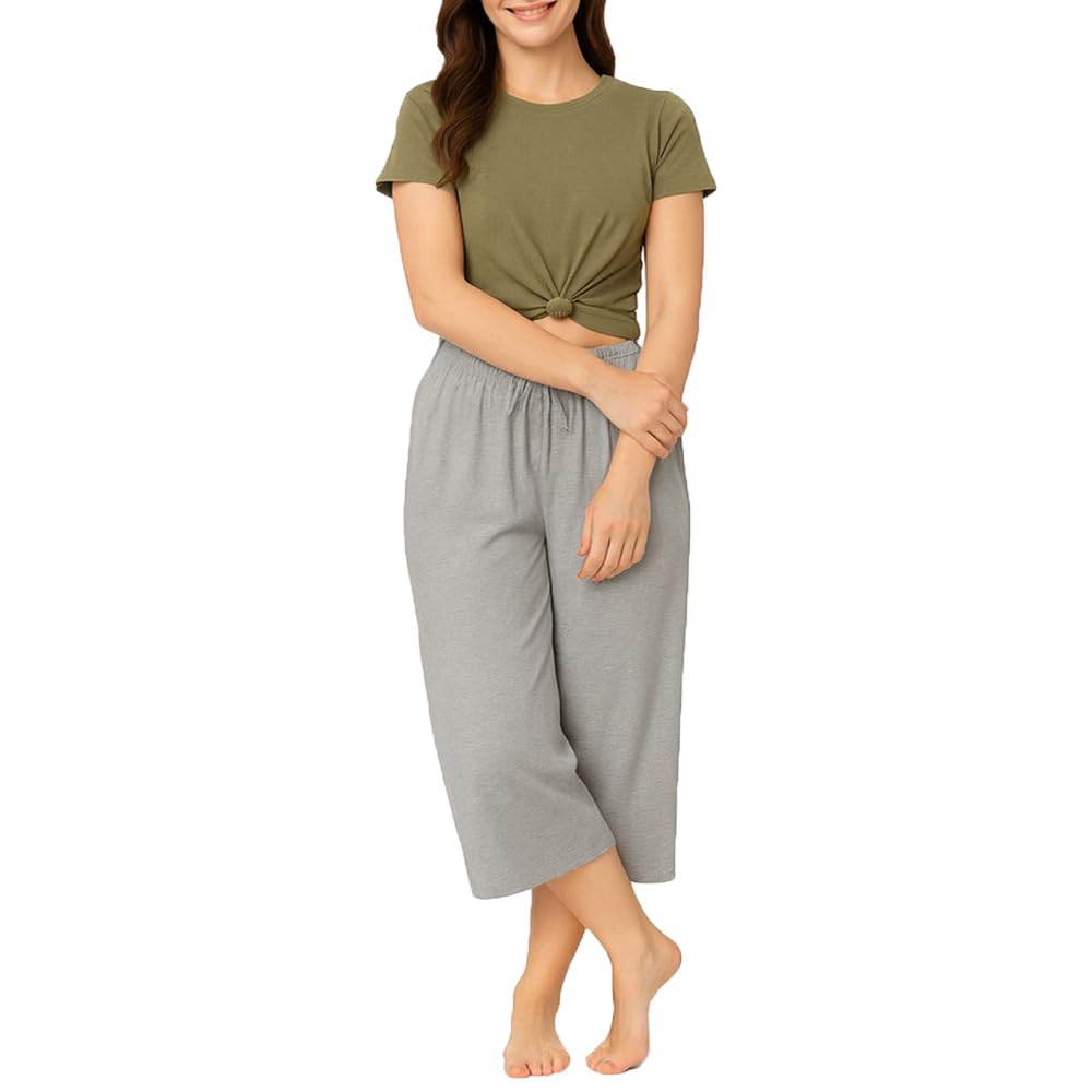 Womens Cotton Capris For Women Elastic With Drawstring Waist-picture-57