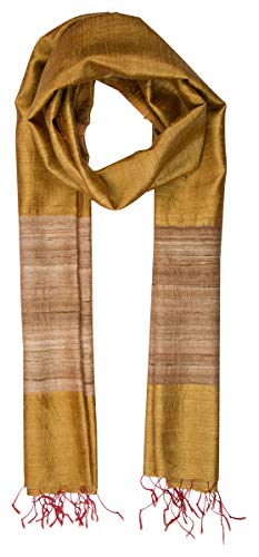 ROSHNI by Sunita bali Handwoven Women's long Silk scarf (dupatta) in Tassar silk with Gicha silk border(Gold) ROSHNI by Sunita bali Handwoven Women's long Silk scarf (dupatta) in Tassar silk with Gicha silk border(Gold)
