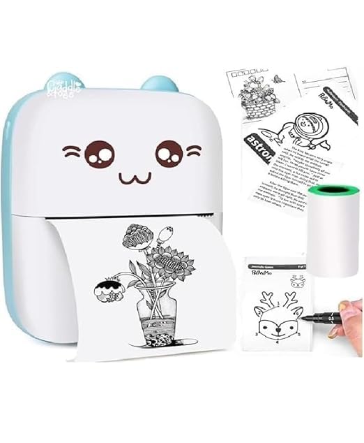 Mini Bluetooth Thermal Printer, Portable Label Printer Inkfree Printer for Android & iOS System, Black on White Thermal Printer with 13 Roll of Print Paper, Stickers (Pack-1)-image-44