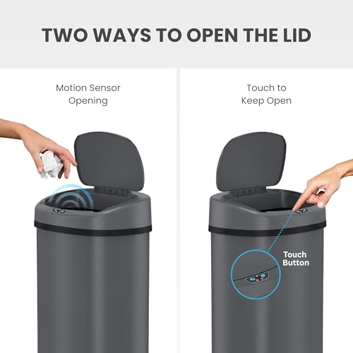 Image of iTouchless Patented 13 Gallon Motion Sensor Trash Can with Lid & AbsorbX Odor Filter | 50L Gray Stainless Steel Kitchen Garbage Bin, Fits Standard Bags, Long Battery Life, AC Adapter Compatible