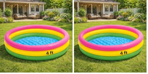 Image of Toy Imagine 4 ft Swimming Pool for Kids | Inflatable Sunset Glow Round Colourful Ring Baby Portable Baby Bath tub | 0-5 Years | Indoor & Outdoor Swimming Pool for Kids (Multi Color) Holi (Pack of 2)