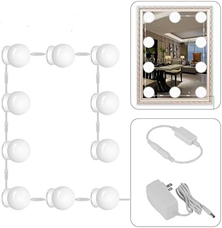 Novolido Hollywood Style LED Vanity Mirror Lights Kit with 10 Dimmable Light Bulbs (Detachable Alone), DIY Lighting Fixture Strip for Makeup Vanity with Dimmer Switch, 3 Levels Brightness, 6500K