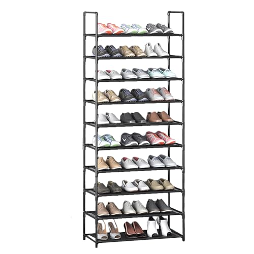 YRCBEHFU シューズラック10段 靴収納 シューズラックスリム 省スペース 幅60×奥行28×高さ175cm 最新防塵版不織布 靴棚 寝室/玄関に靴を効率収納 靴入れ 組み立て式 分割可能 工具不要 ブラック