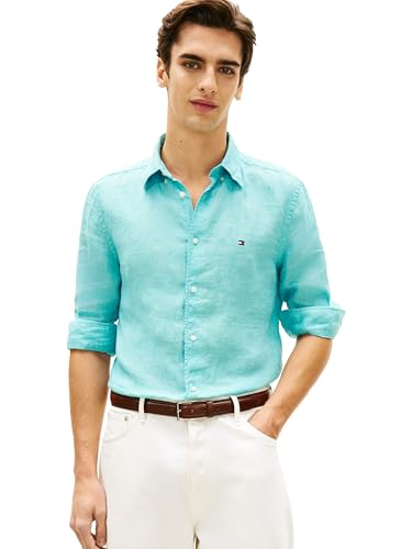 Image of Tommy Hilfiger Men's Long Sleeve Casual Linen Button Down Shirts in Regular Fit