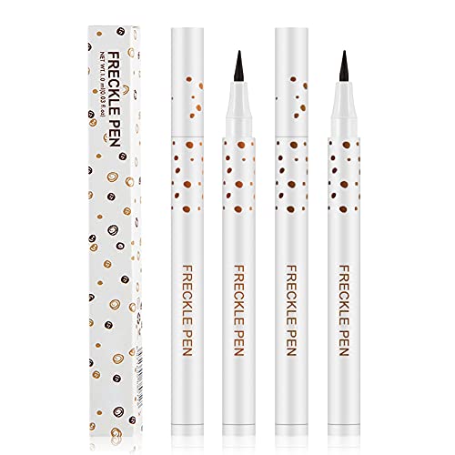 2 Pcs Freckle Makeup Pen Natural Freckle Face Makeup Pen Magic Freckle Color Waterproof Long Lasting Freckle Makeup Tool for Natural Makeup, Light Brown & Dark Brown