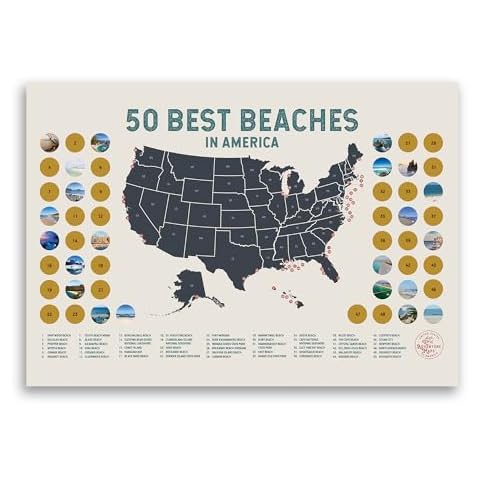 United States' Best Beaches - Scratch off Poster of the USA Coastline - US Posters for Wall - Mark Your Adventures, Travel Scratch off Poster, Wall Art, Gifts for Travelers, Beige 24 x 17 Inches Cover