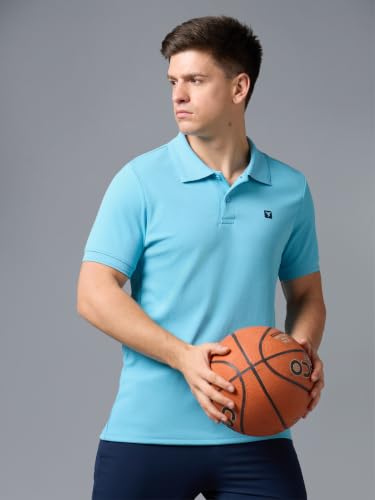 Image of TECHNOSPORT Men's Regular Fit Half Sleeve Polo T-Shirt with Collar, ELASTO Plus Quick Dry Moisture Wicking Polo Tee for Gym Sports Golf and Casual Wear