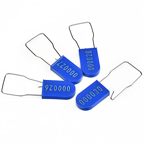 LeadSeals 100PCS Plastic Padlock Security Seals Metal Wire Padlocks Electric Meter Lockout Tags Disposable Anti-Tamper Lock Numbered Anti Tamper Tags Blue