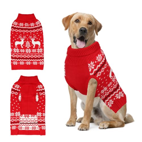 Rypet Christmas Sweater for Large Dogs - Warm Soft Holiday Outfits, Firm Durable Pet Turtleneck Knitwear Winter Coat for Females and Males (XL)