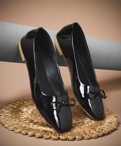 Image of JM LOOKS Elegant Glossy Patent Leather Pointed Toe Flats with Delicate Bow Accent for Professional and Occasion Wear