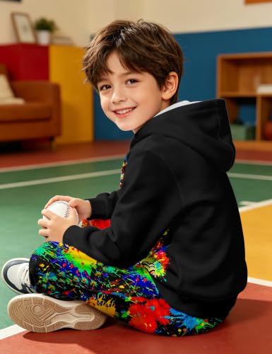 Image of Boys Clothes, T-Rex Print Dinosaur Boy Clothes Fall Winter Outfits Long-sleeved Hooded Sweatshirt Pants 2Pcs Set