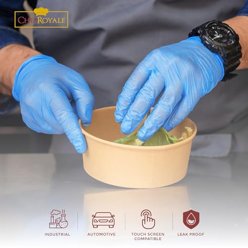 CHEF ROYALE Pack of 100 Medium Disposable Blue Nitrile Gloves, view 5
