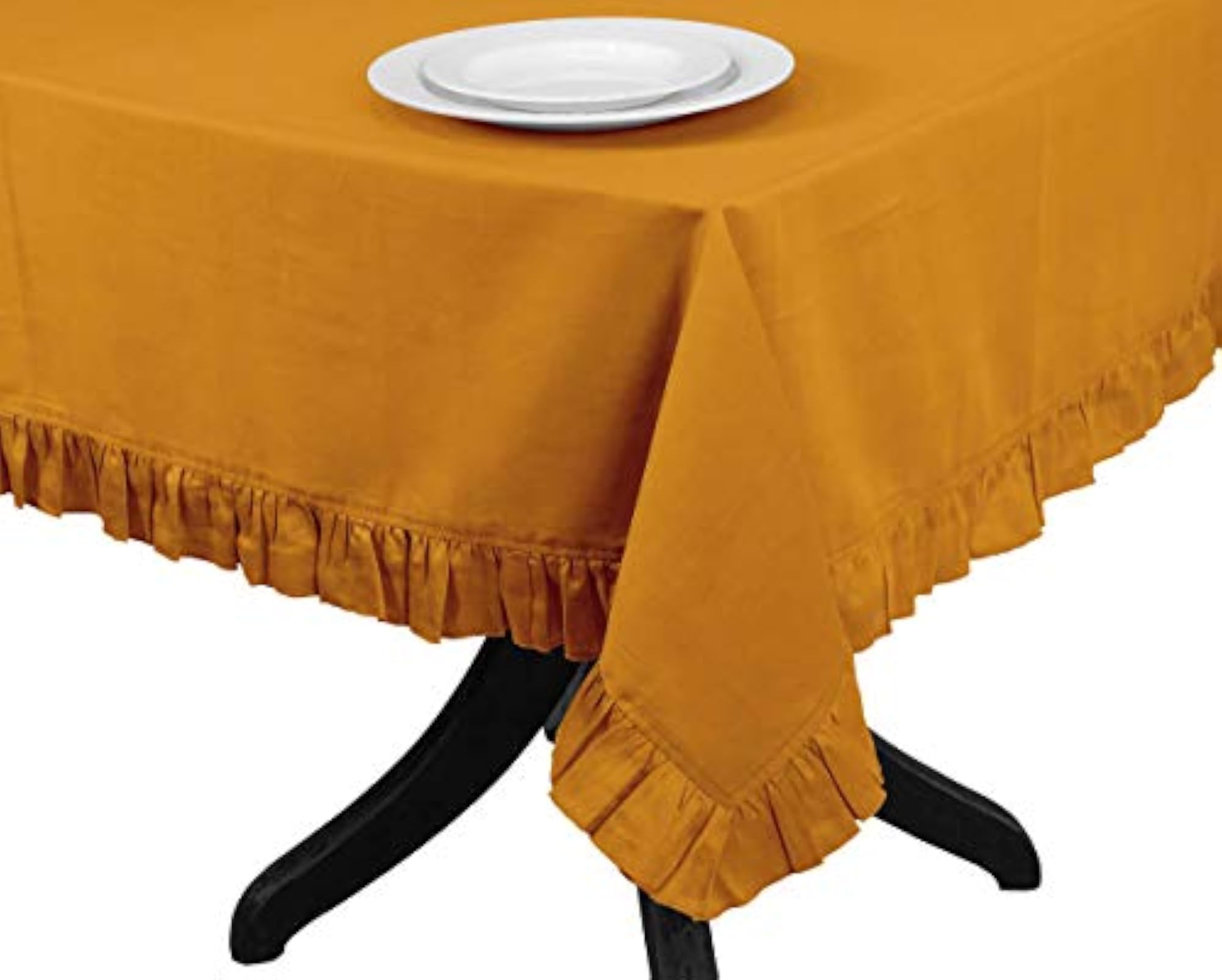 Ruffle Tablecloth Solid Table Cover, Mustard Yellow