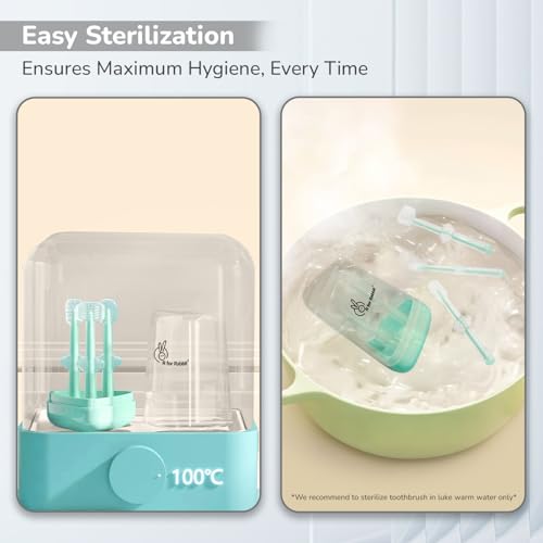 Image of R for Rabbit Tiny Smiles Pixie 3-in-1 Baby Toothbrush Set BPA-Free Silicone | Gum Massager, U-Shape & Toddler Brush with Travel Case (3Pcs) | Ultra Soft Teeth Cleaner for 0-18 M Babies (Lake Blue)