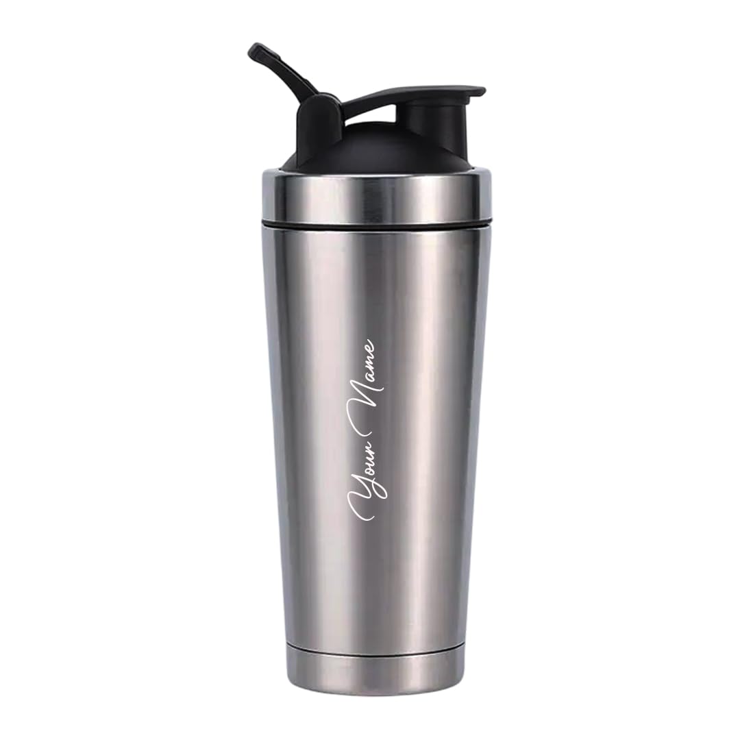 Giftana Personalized Gym Shaker Bottles for Pre-Post Workout Stainless Steel Protein Shaker Bottle with Leak-Proof, Personalized Gifts for Boyfriend, Husband, Customized Gym Shaker 750ml (Silver)-image-19