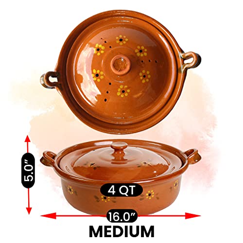 Ancient Cookware, Mexican Clay Flat Cazuela Pot, Medium, 4 Quarts #TOP4