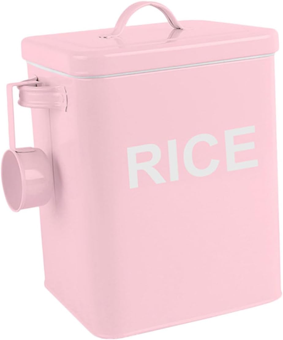 Iron Pet Food Storage Bucket with Airtight Seal, Cat and Dog Food Container with Measuring Cup, Pink Household Grain Barrel for Pet Supplies and Kitchen Use