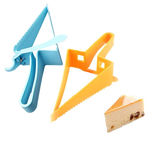 2 Pcs Adjustable Cake Cutter, Cake Pie Slicer Sheet Guide Cutter Server Reusable Plastic Baking Pastry Tools Yellow Blue